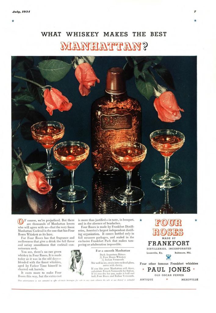 Four Roses Whiskey Print Ad from Esquire Magazine, 1934, 07-July, p.007