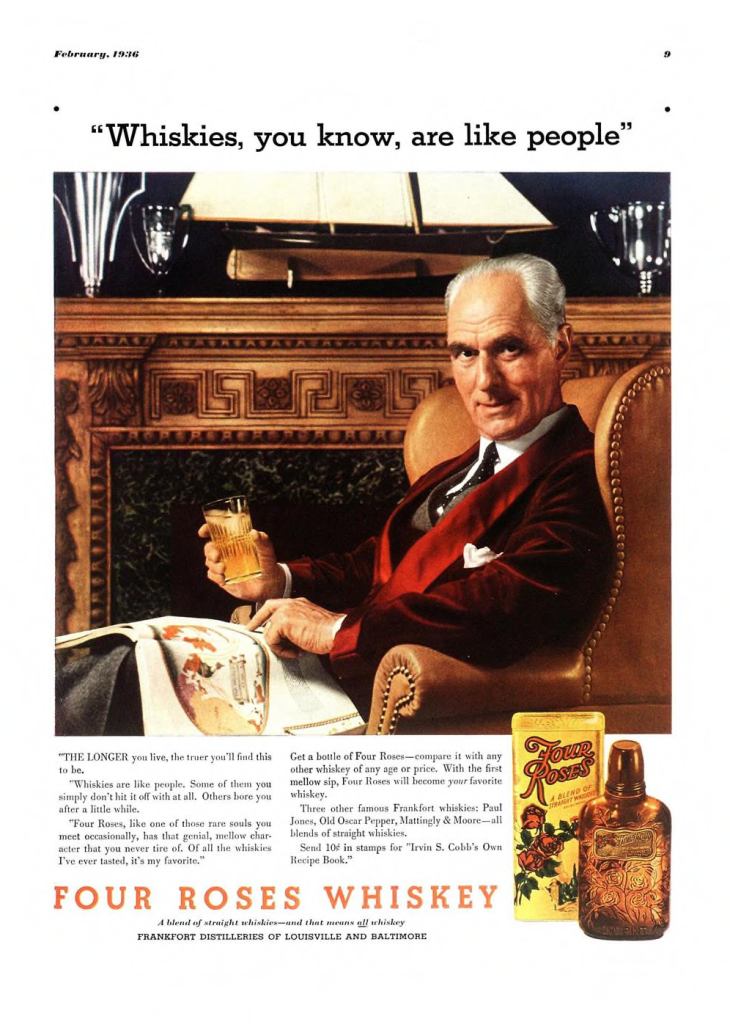 Four Roses Whiskey Print Ad from Esquire Magazine, 1936, 02-February, p.009