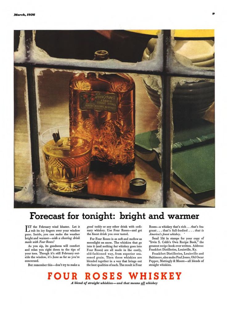 Four Roses Whiskey Print Ad from Esquire Magazine, 1936, 03-March, p.009