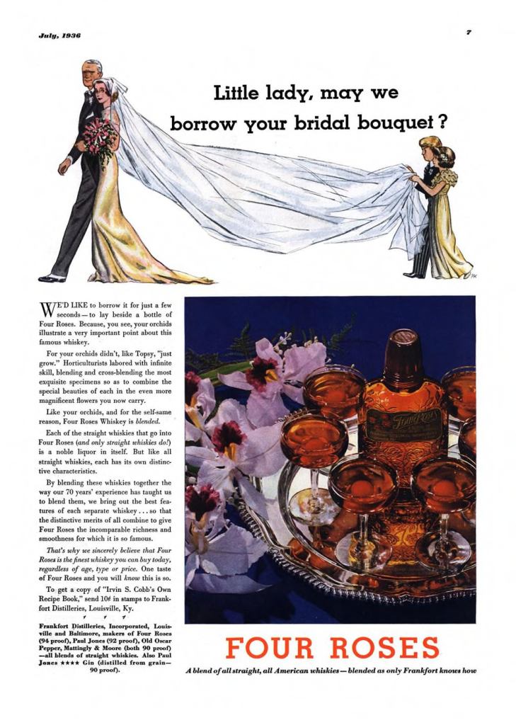 Four Roses Whiskey Print Ad from Esquire Magazine, 1936, 07-July, p.007