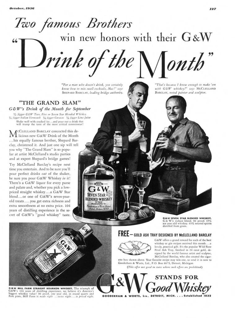 G&W Whiskey Print Ad from Esquire Magazine, 1936, 10-October, p.127