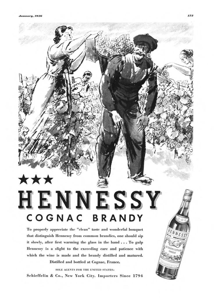 Hennessy Cognac, Brandy Print Ad from Esquire Magazine, 1936, 01-January, p.173