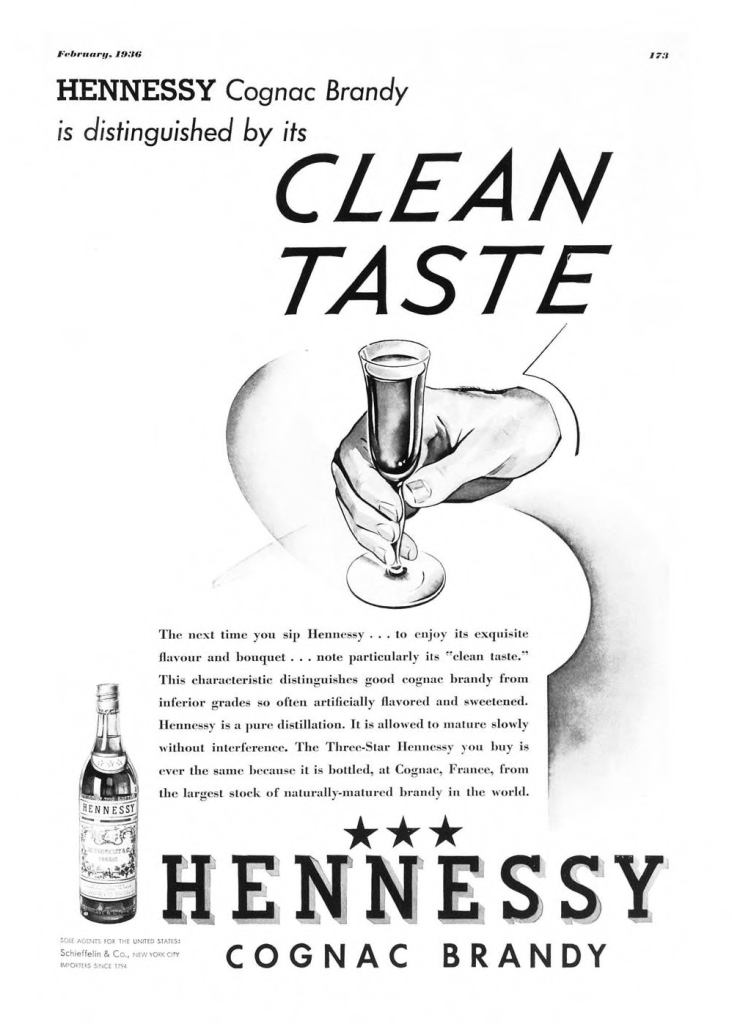 Hennessy Cognac, Brandy Print Ad from Esquire Magazine, 1936, 02-February, p.173