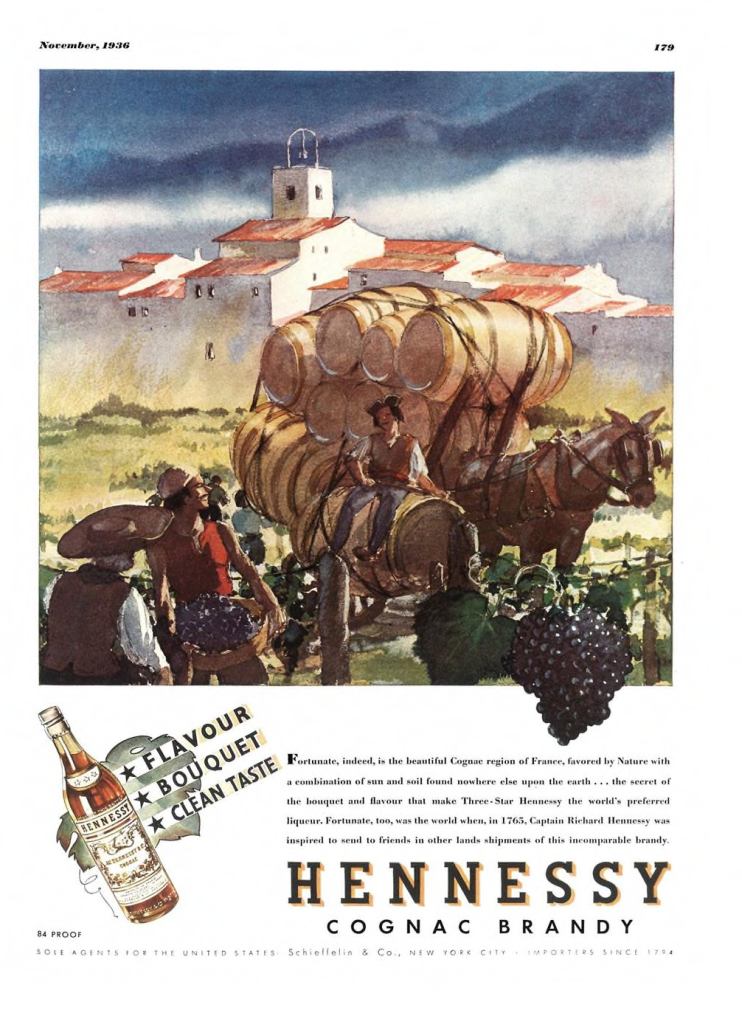 Hennessy Cognac, Brandy Print Ad from Esquire Magazine, 1936, 11-November, p.179