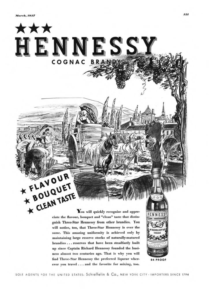 Hennessy Cognac, Brandy Print Ad from Esquire Magazine, 1937, 03-March, p.151