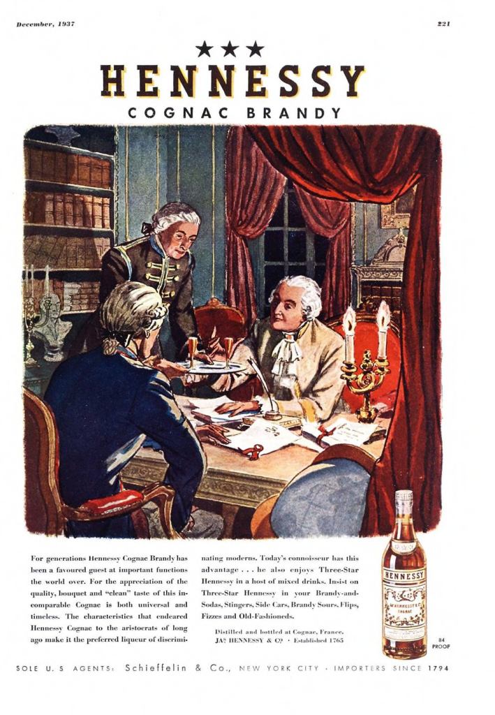 Hennessy Cognac, Brandy Print Ad from Esquire Magazine, 1937, 12-December, p.221