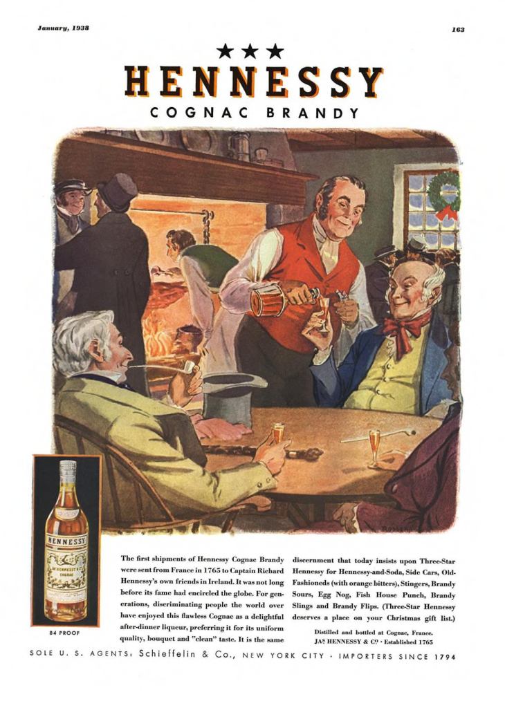 Hennessy Cognac, Brandy Print Ad from Esquire Magazine, 1938, 01-January, p.163
