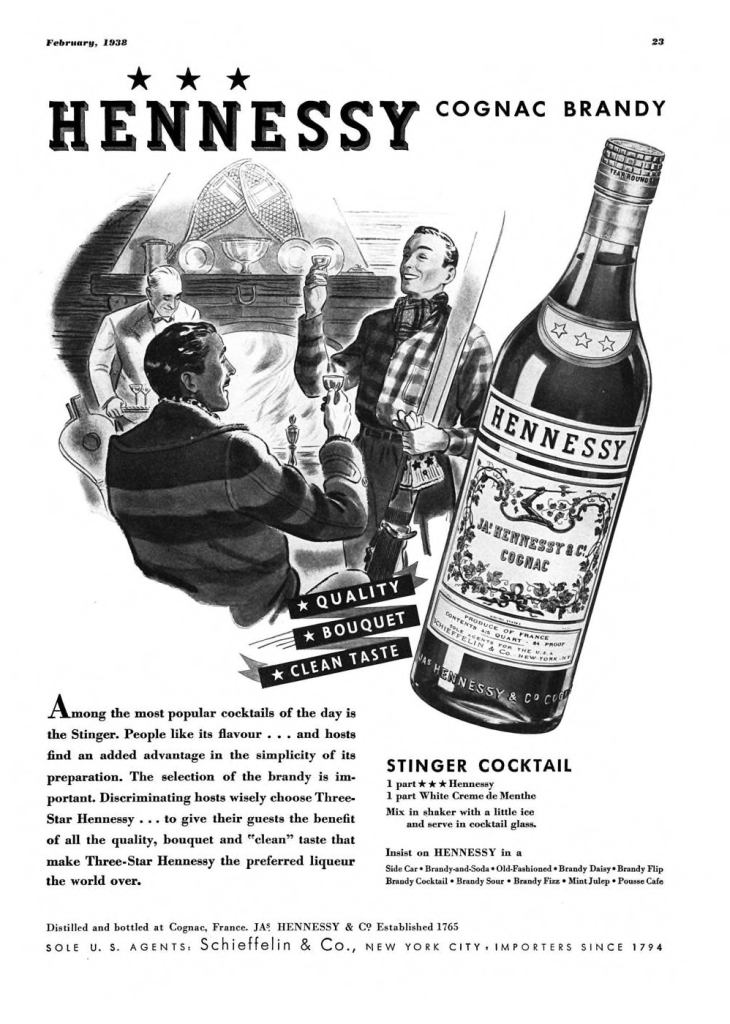 Hennessy Cognac, Brandy Print Ad from Esquire Magazine, 1938, 02-February, p.023