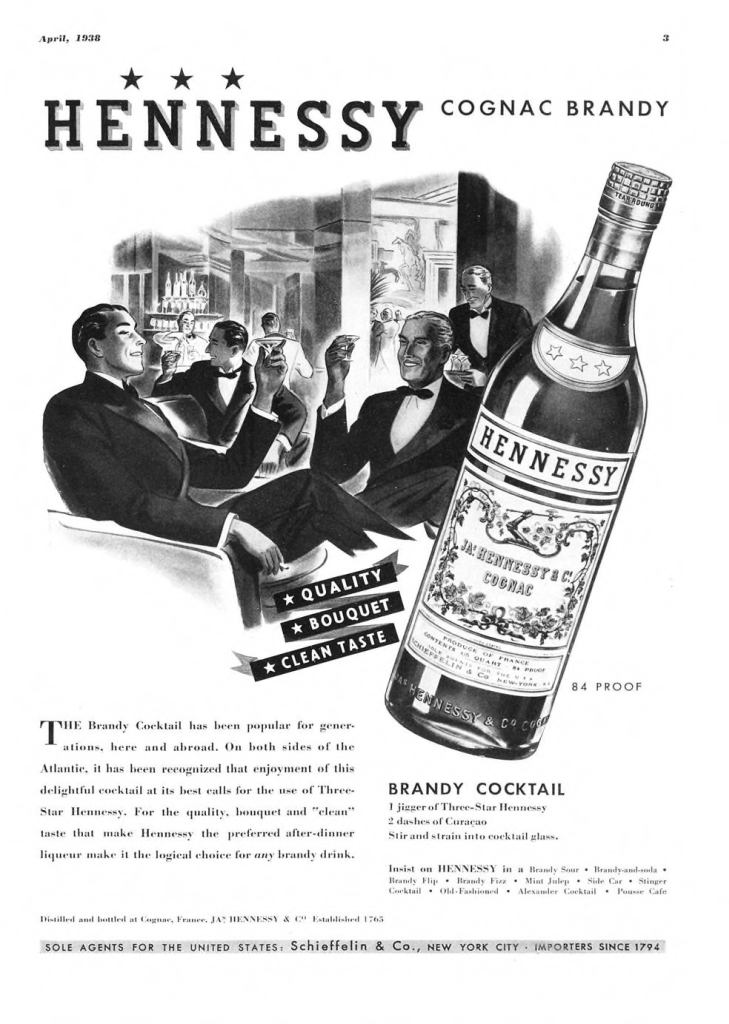 Hennessy Cognac, Brandy Print Ad from Esquire Magazine, 1938, 04-April, p.003