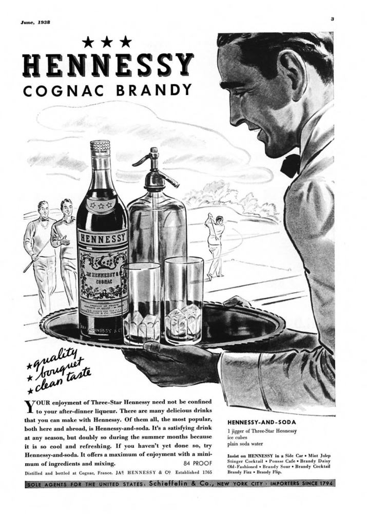 Hennessy Cognac, Brandy Print Ad from Esquire Magazine, 1938, 06-June, p.003