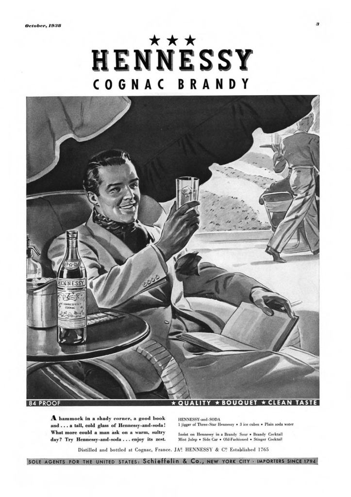 Hennessy Cognac, Brandy Print Ad from Esquire Magazine, 1938, 10-October, p.003