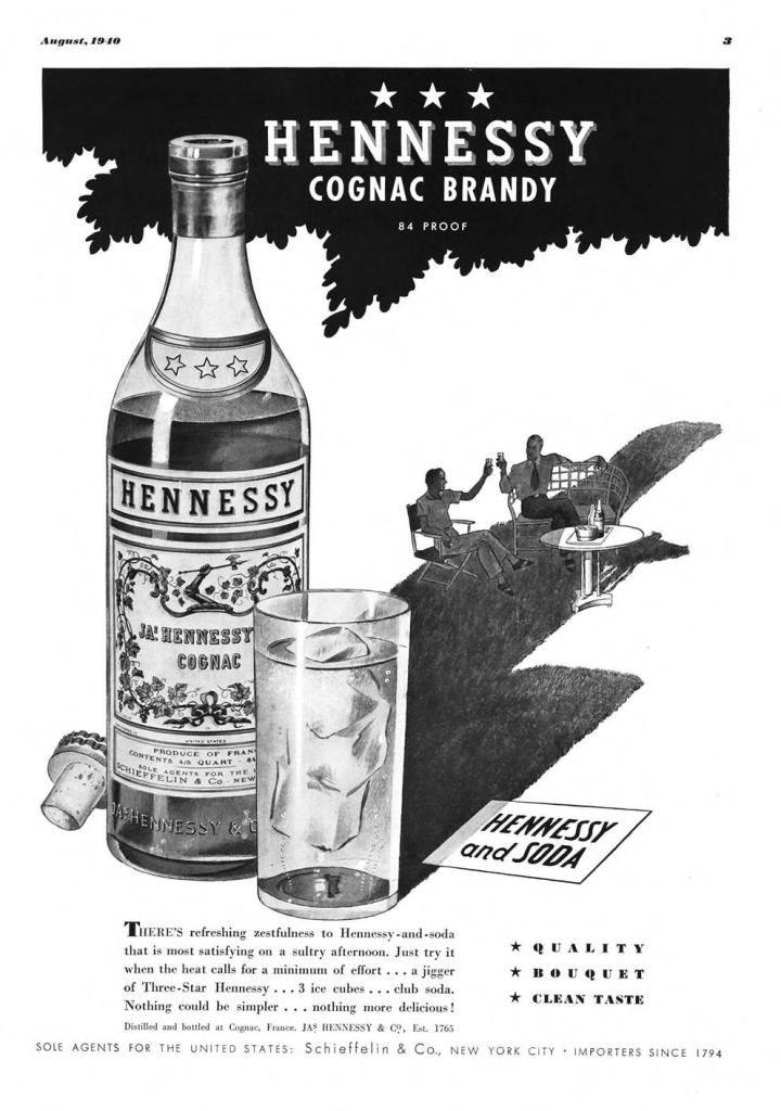 Hennessy Cognac, Brandy Print Ad from Esquire Magazine, 1940, 08-August, p.003