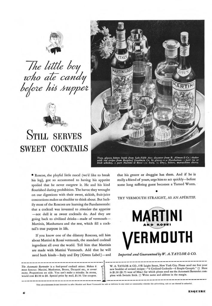 Martini & Rossi Vermouth Print Ad from Esquire Magazine, 1934, 02-February, p.006