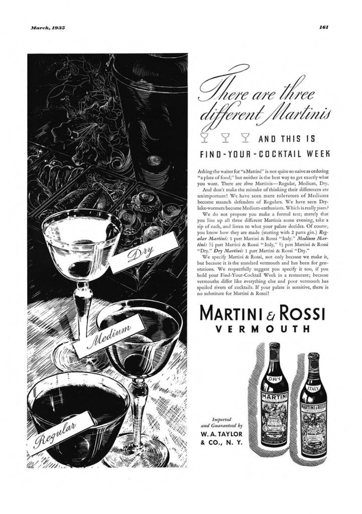 Martini & Rossi Vermouth Print Ad from Esquire Magazine, 1935, 03-March, p.161