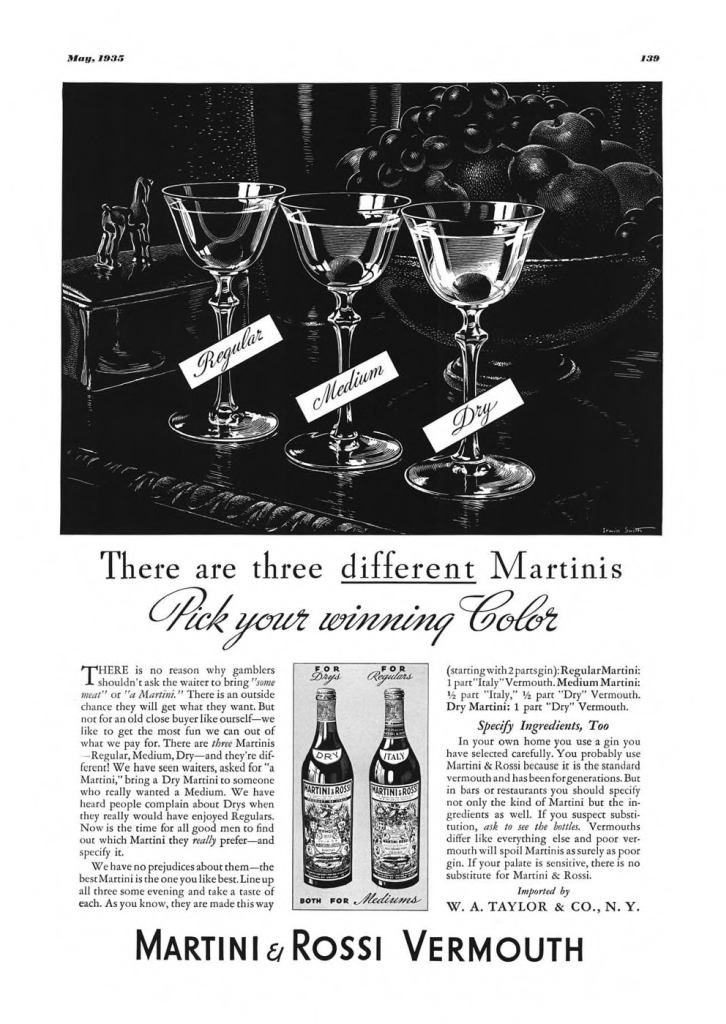 Martini & Rossi Vermouth Print Ad from Esquire Magazine, 1935, 05-May, p.139