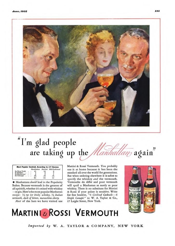 Martini & Rossi Vermouth Print Ad from Esquire Magazine, 1935, 06-June, p.135 +s