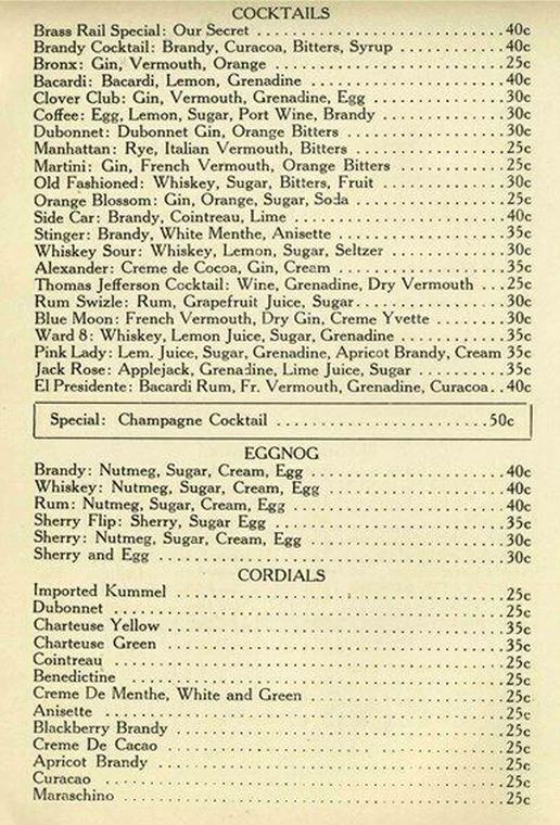 1930s Brass Rail Restaurant, Wine & Liquor List, New York