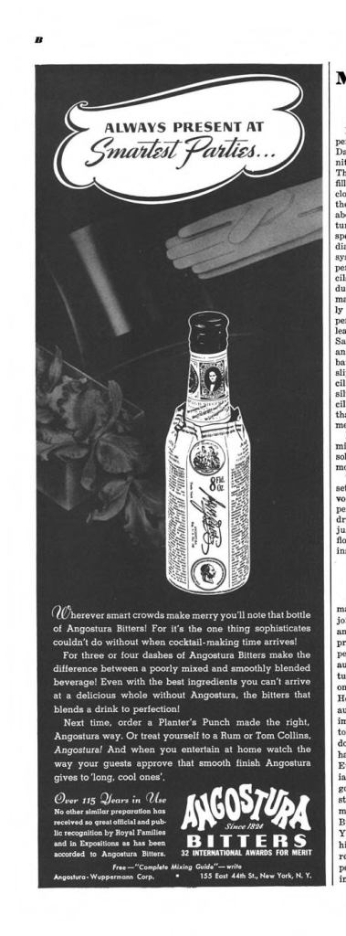 Angostura Bitters Print Ad from Esquire Magazine, 1939, 07-July, p.018B