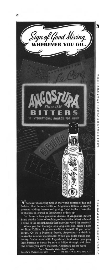 Angostura Bitters Print Ad from Esquire Magazine, 1939, 08-August, p.009E