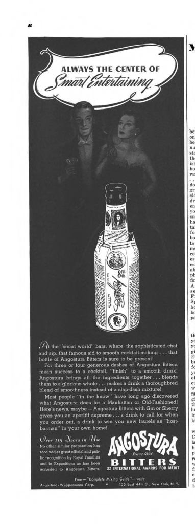 Angostura Bitters Print Ad from Esquire Magazine, 1939, 09-September, p.010B