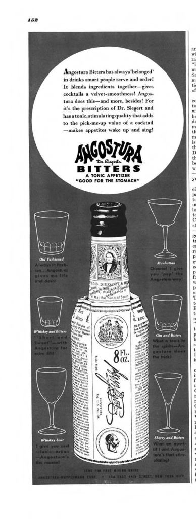 Angostura Bitters Print Ad from Esquire Magazine, 1940, 03-March, p.152