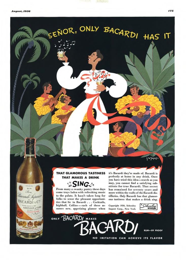 Bacardi Rum Print Ad from Esquire Magazine, 1936, 08-August, p.175