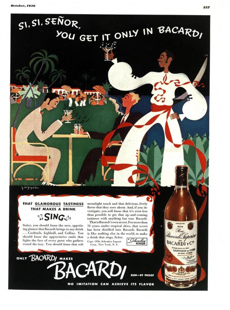 Bacardi Rum Print Ad from Esquire Magazine, 1936, 10-October, p.157