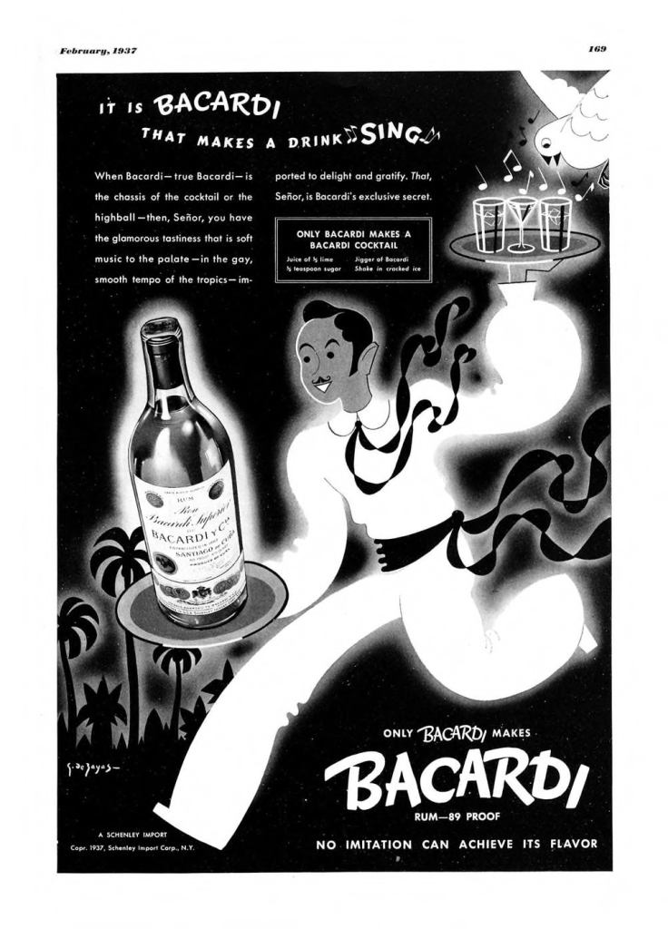 Bacardi Rum Print Ad from Esquire Magazine, 1937, 02-February, p.169