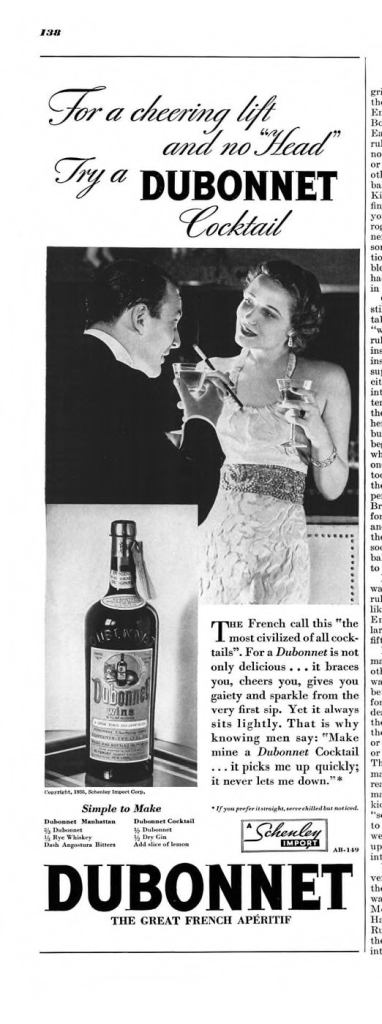 Dubonnet Aperitif Wine Print Ad from Esquire Magazine, 1935, 12-December, p.138