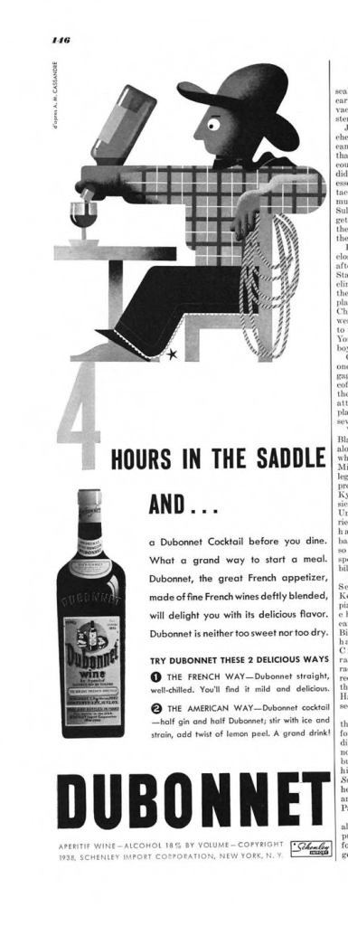 Dubonnet Aperitif Wine Print Ad from Esquire Magazine, 1938, 12-December, p.146