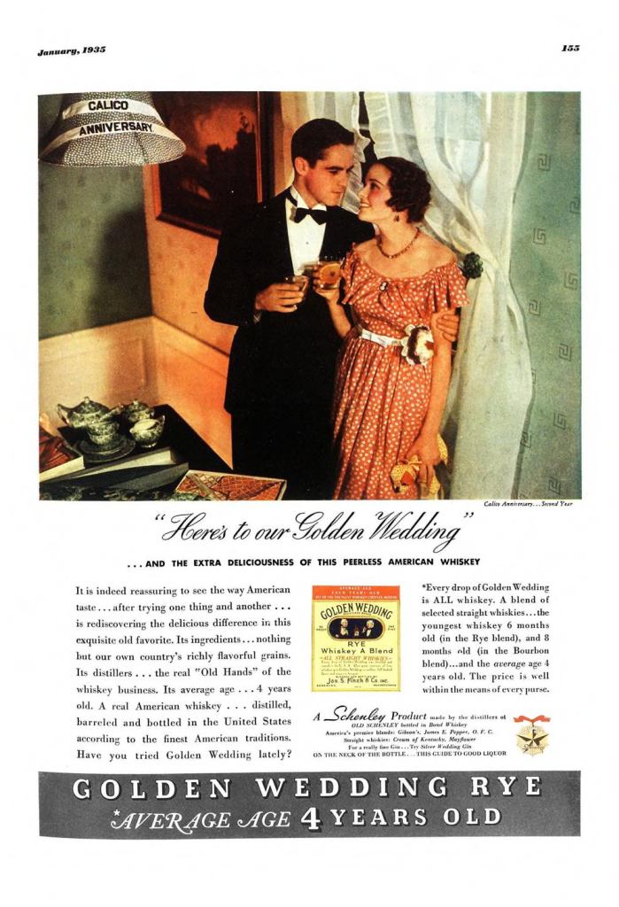 Golden Wedding Whiskies Print Ad from Esquire Magazine, 1935, 01-January, p.155