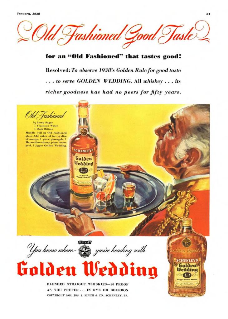 Golden Wedding Whiskies Print Ad from Esquire Magazine, 1938, 01-January, p.031