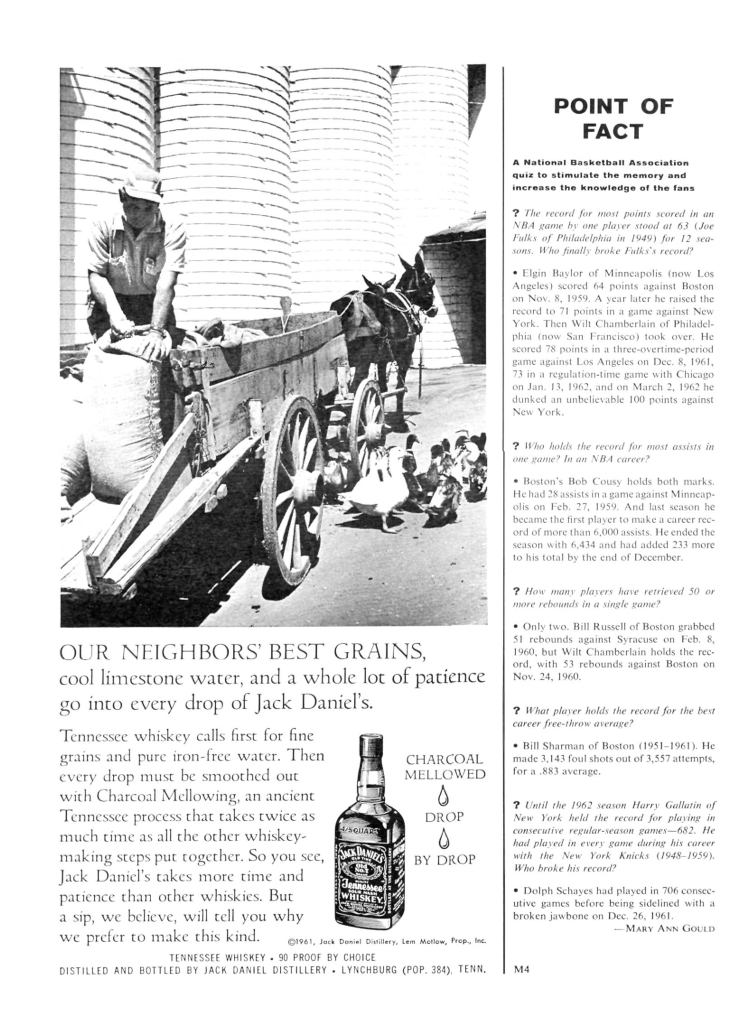 Jack Daniels Whiskey Print Ad from Sports Illustrated, 1963-03-04, p.012