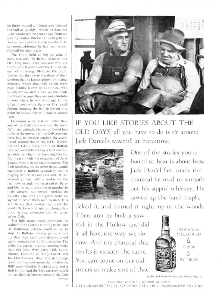 Jack Daniels Whiskey Print Ad from Sports Illustrated, 1964-11-16, p.079