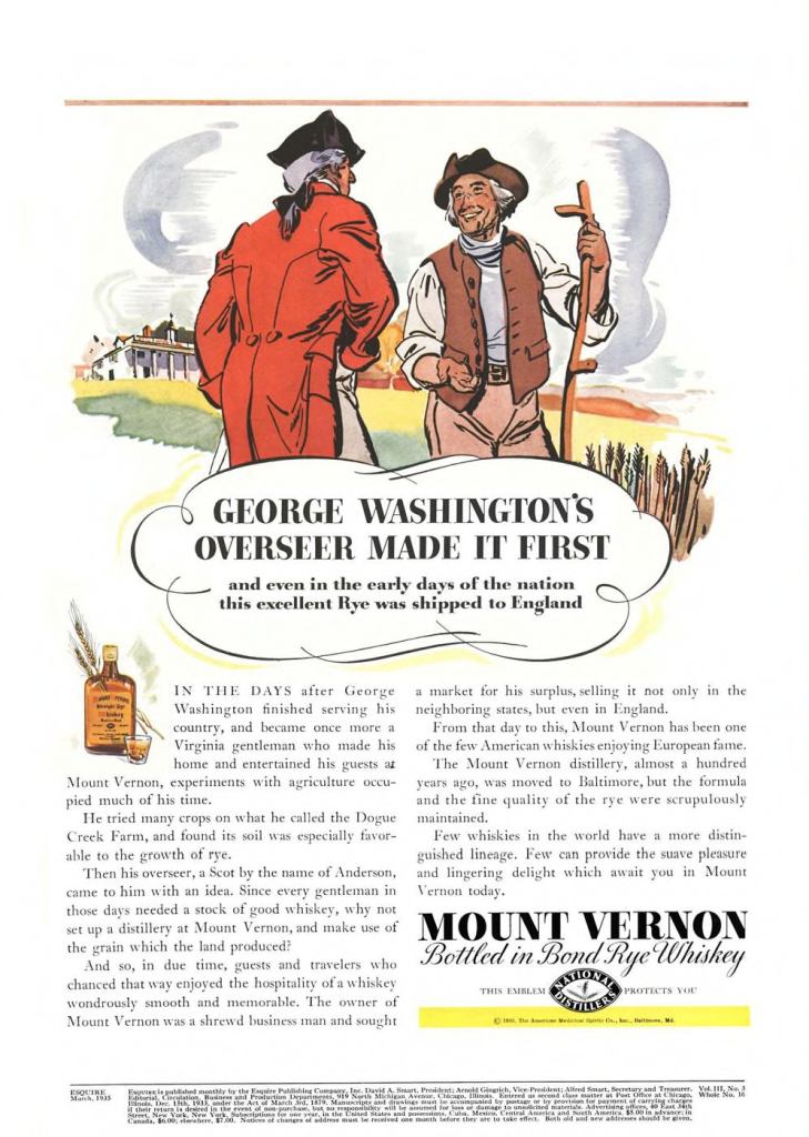 Mount Vernon, Straight Rye Whiskey Print Ad from Esquire Magazine, 1935, 03-March, p.002