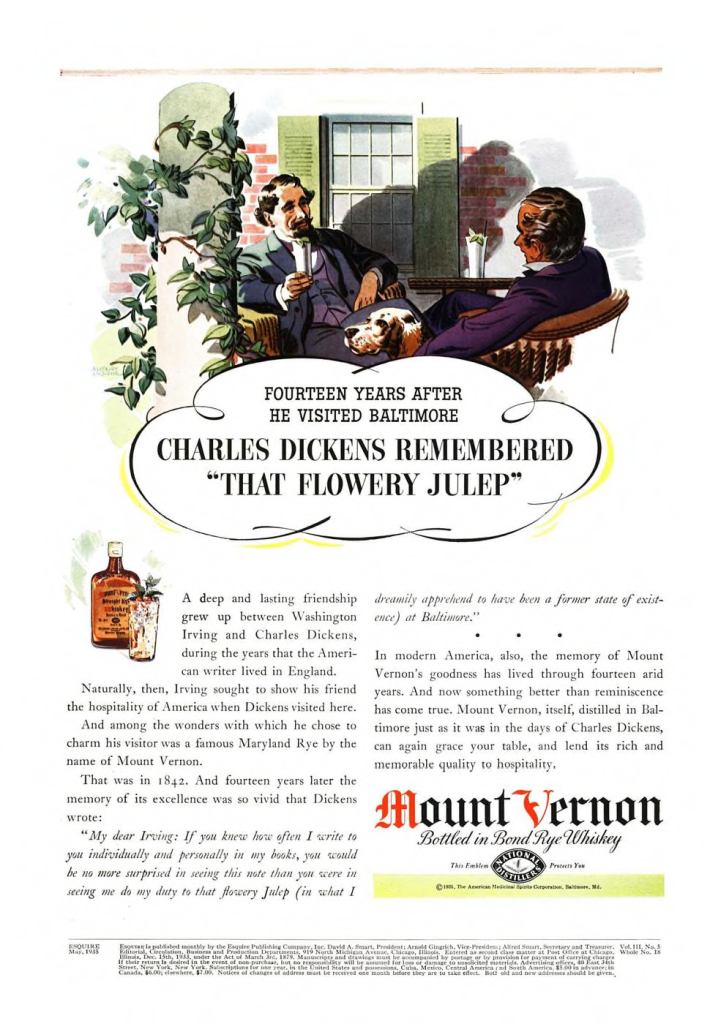 Mount Vernon, Straight Rye Whiskey Print Ad from Esquire Magazine, 1935, 05-May, p.002