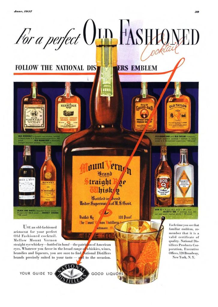 Mount Vernon, Straight Rye Whiskey Print Ad from Esquire Magazine, 1937, 06-June, p.039