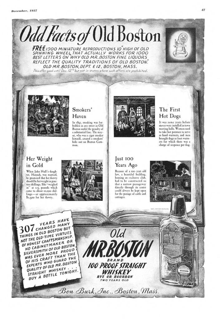 Old Mr. Boston Print Ad from Esquire Magazine, 1937, 12-December, p.047