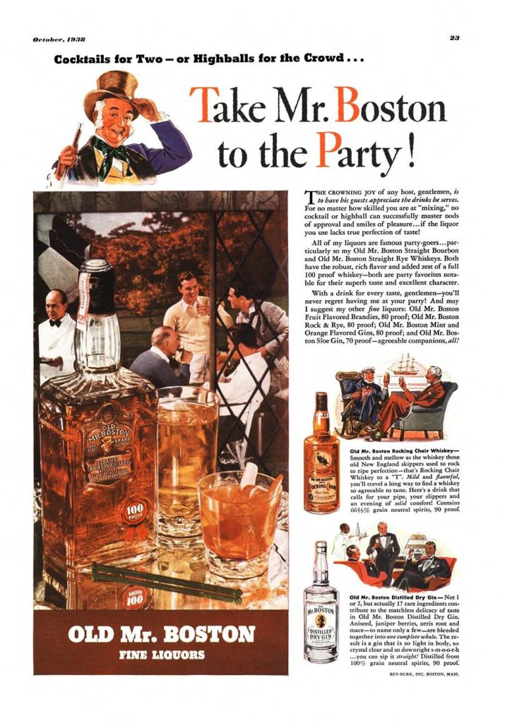 Old Mr. Boston Print Ad from Esquire Magazine, 1938, 10-October, p.023