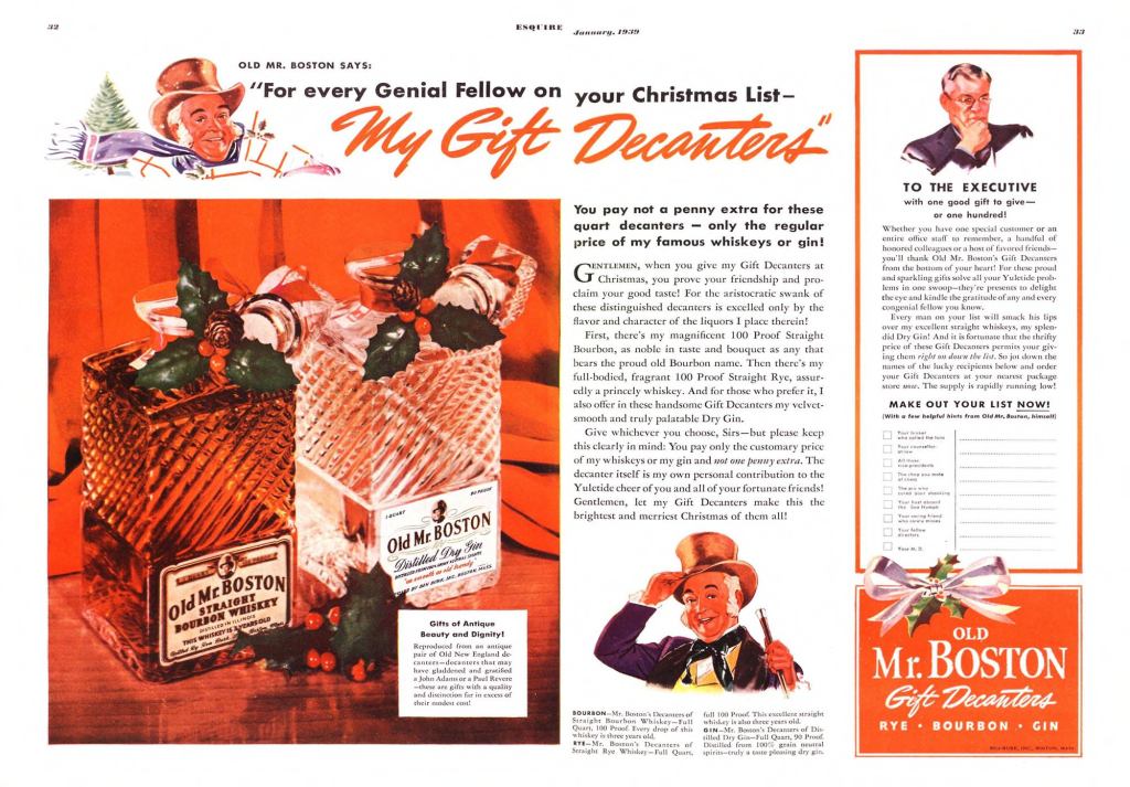 Old Mr. Boston Print Ad from Esquire Magazine, 1939, 01-January, p.032_033