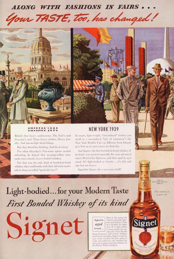 Signet, Straight Rye Whiskey Print Ad from Esquire Magazine, 1939, 10-October, p.141