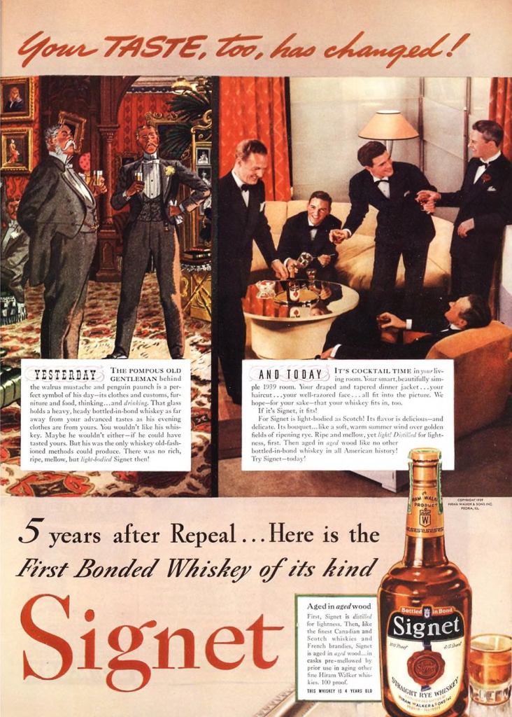Signet, Straight Rye Whiskey Print Ad from Esquire Magazine, 1939, 12-December, p.031