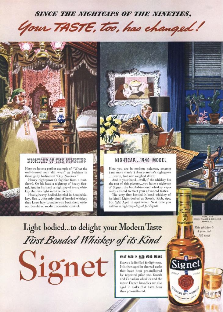 Signet, Straight Rye Whiskey Print Ad from Esquire Magazine, 1940, 02-February, p.026