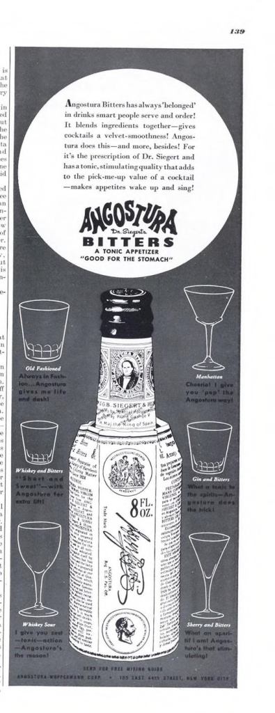Angostura Bitters Print Ad from Esquire Magazine, 1940