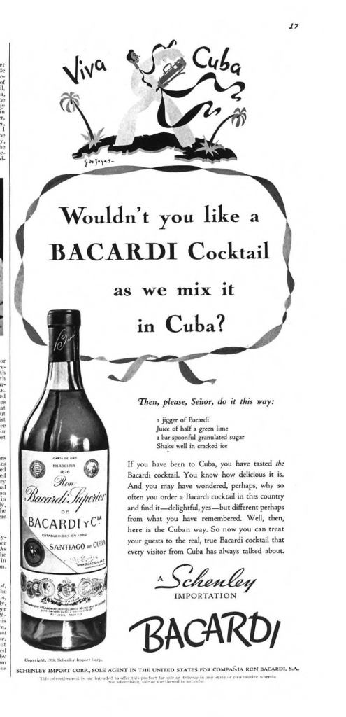 Bacardi Rum Print Ad from Esquire Magazine, 1934