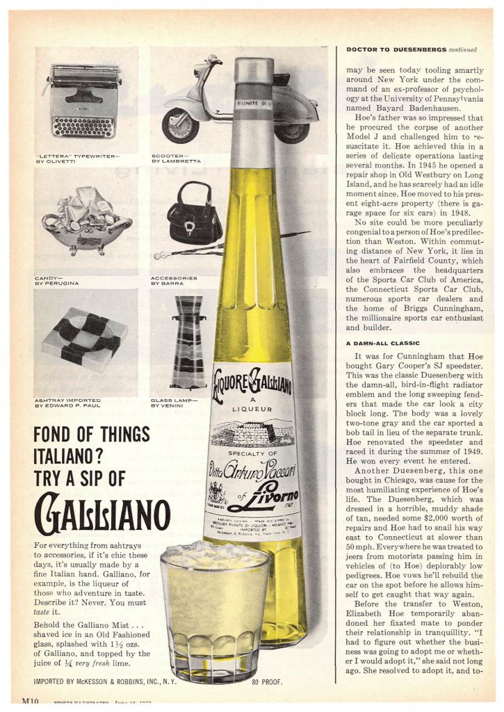Galliano, Liqueur Ad from Sports Illustrated 1958