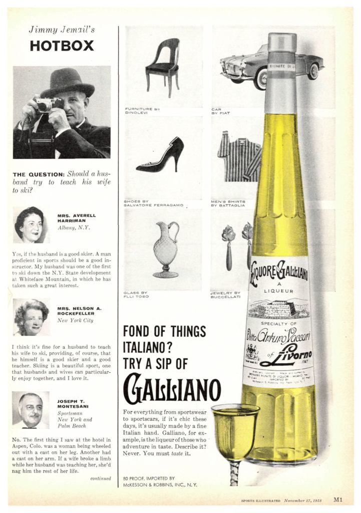 Galliano, Liqueur Ad from Sports Illustrated 1958