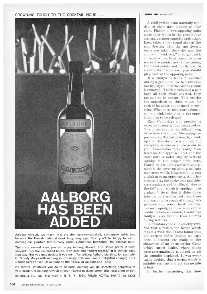 Aalborg Akvavit Ad from Sports Illustrated 1958
