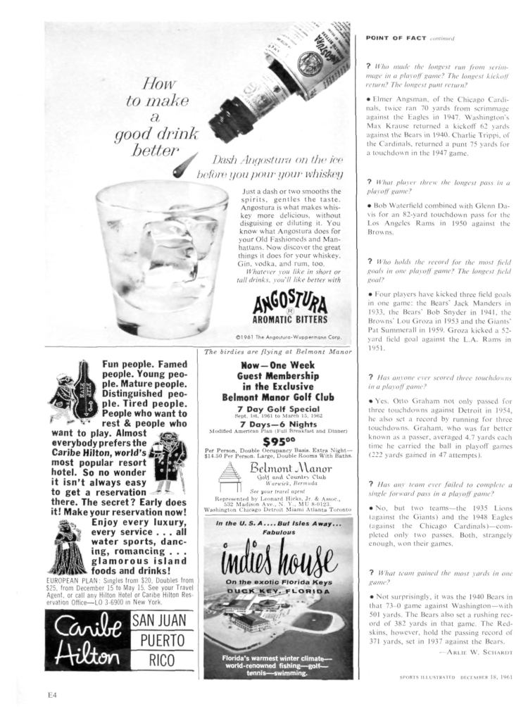 Angostura, Aromatic Bitters Ad from Sports Illustrated 1961
