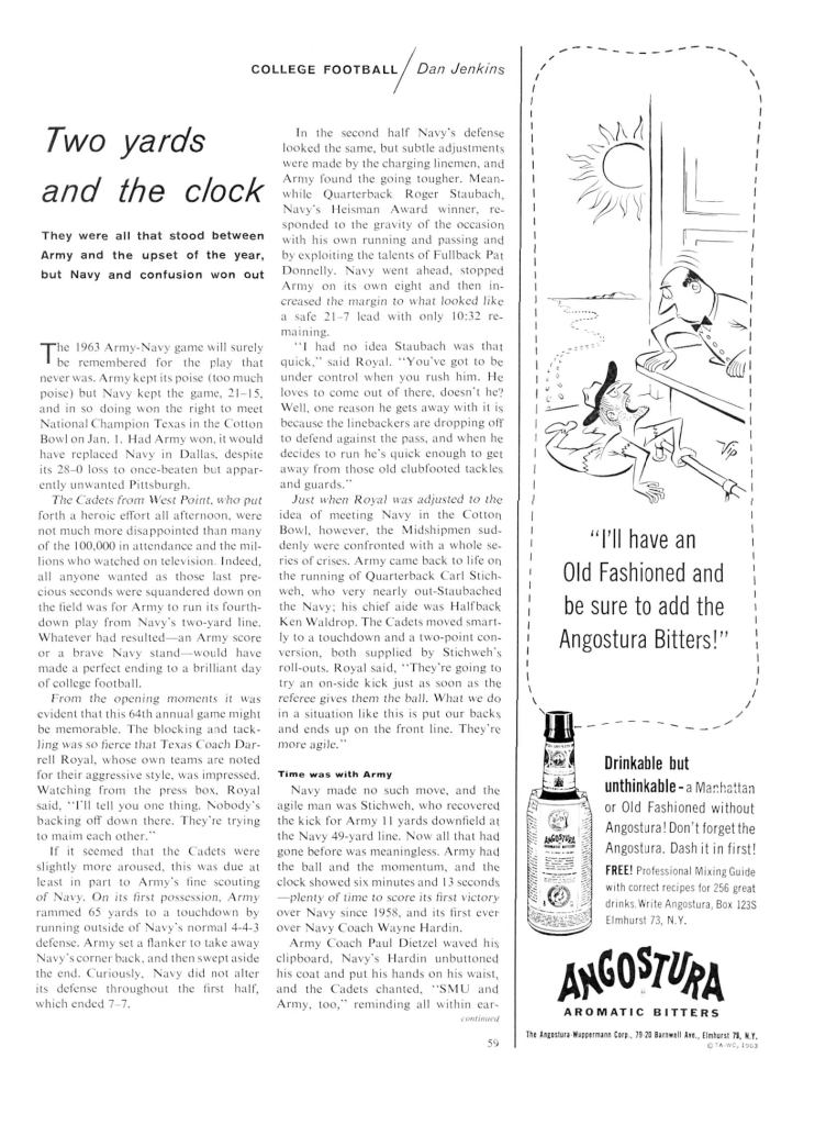 Angostura, Aromatic Bitters Ad from Sports Illustrated 1963